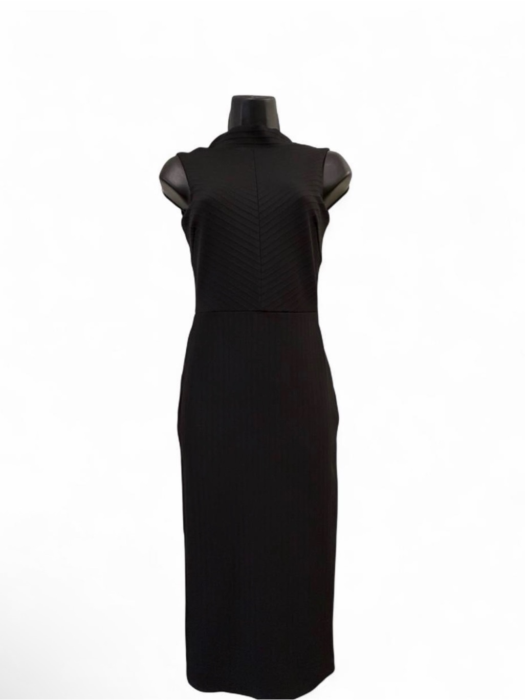 H&M Black Sleeveless V-Neck Ribbed Midi Dress